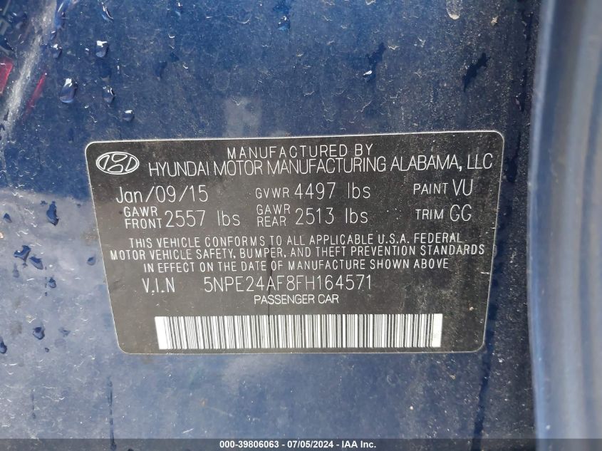 2015 HYUNDAI SONATA SE - 5NPE24AF8FH164571