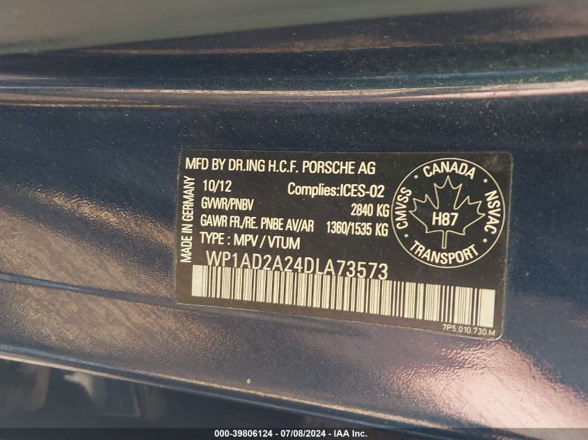 2013 Porsche Cayenne Gts VIN: WP1AD2A24DLA73573 Lot: 39806124