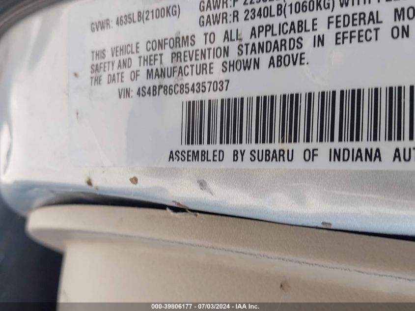 2005 Subaru Outback 3.0R L.l. Bean Edition VIN: 4S4BP86C854357037 Lot: 39806177