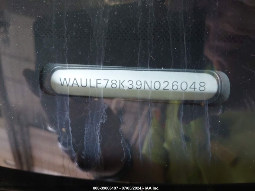 2009 Audi A4 2.0T Premium VIN: WAULF78K39N026048 Lot: 39806197