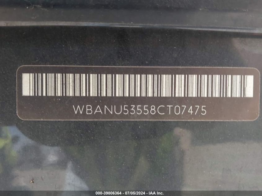 2008 BMW 528I VIN: WBANU53558CT07475 Lot: 39806364