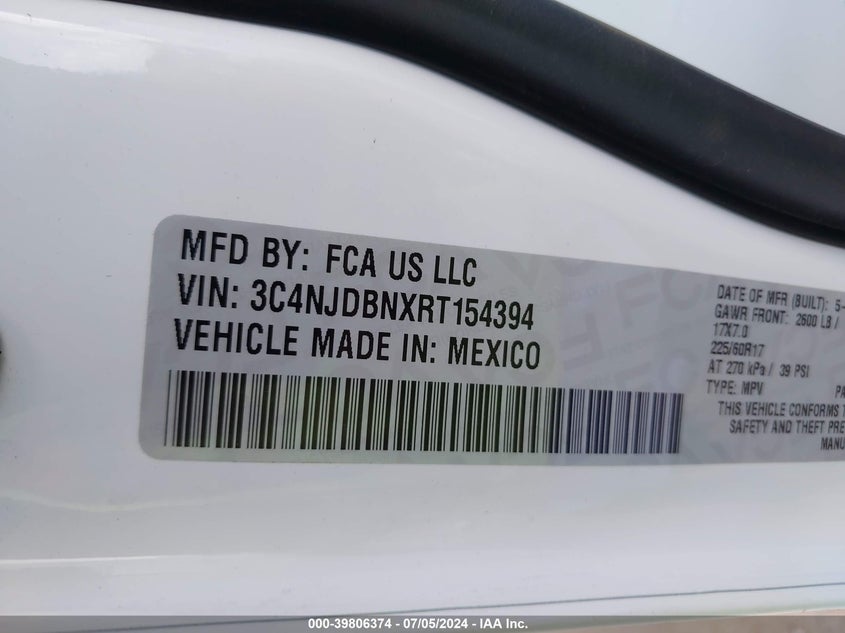 2024 Jeep Compass Latitude 4X4 VIN: 3C4NJDBNXRT154394 Lot: 39806374