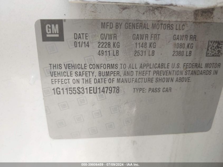 2014 Chevrolet Impala 2Lz VIN: 1G1155S31EU147978 Lot: 39806459