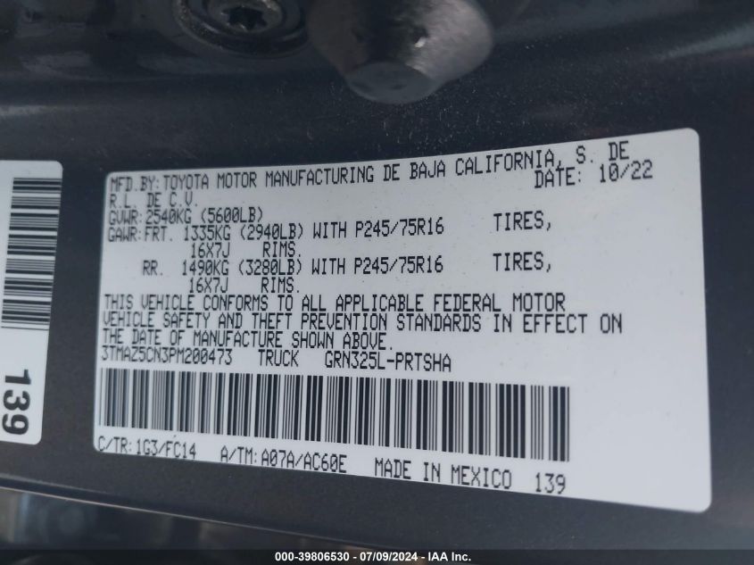 2023 Toyota Tacoma Double Cab/Sr5/Trd Sport/Trd Off Road VIN: 3TMAZ5CN3PM200473 Lot: 39806530