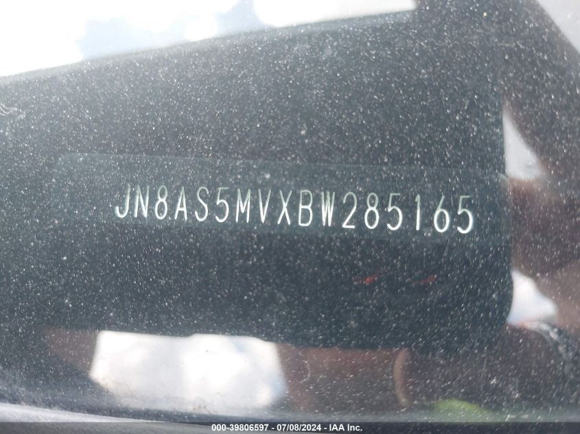 2011 Nissan Rogue S/Sv/Krom VIN: JN8AS5MVXBW285165 Lot: 39806597