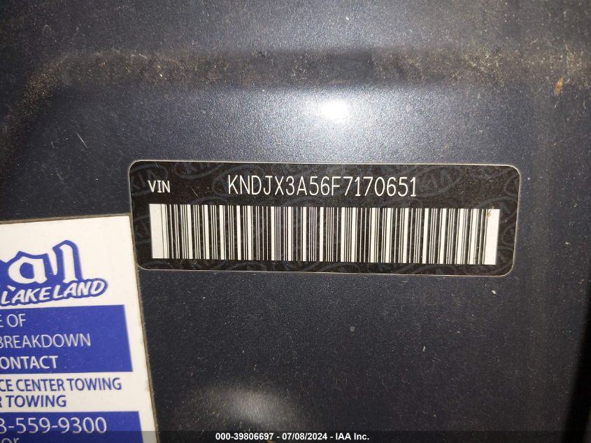 2015 Kia Soul ! VIN: KNDJX3A56F7170651 Lot: 39806697