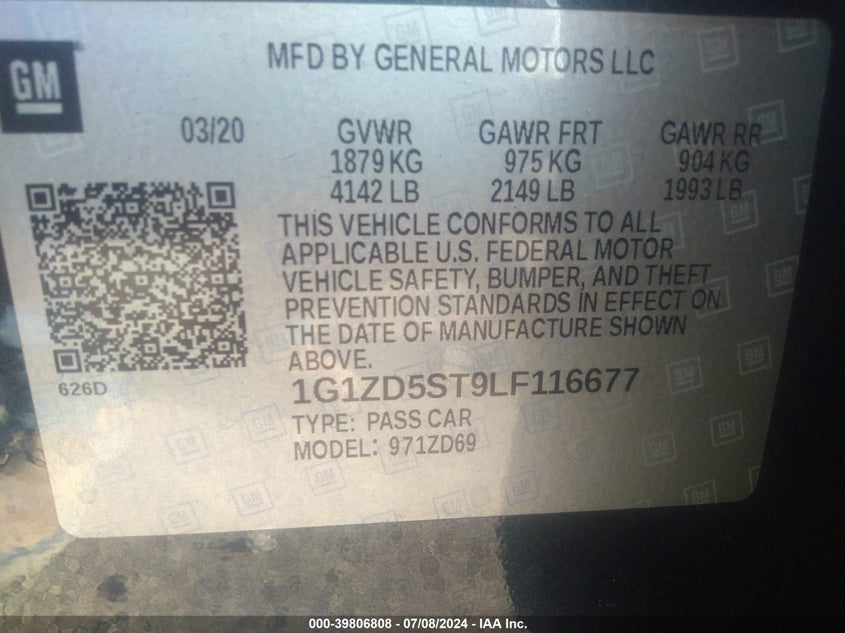 2020 CHEVROLET MALIBU FWD LT - 1G1ZD5ST9LF116677