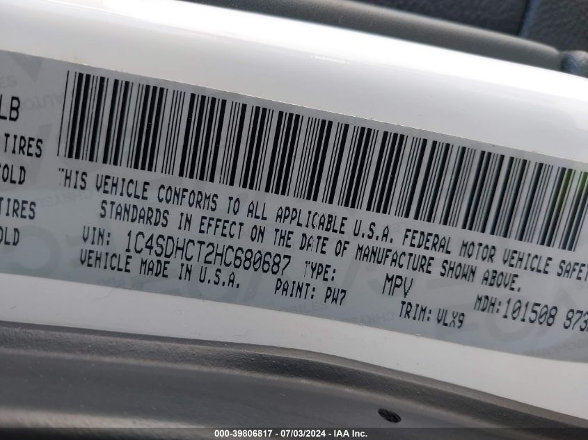 2017 DODGE DURANGO R/T RWD - 1C4SDHCT2HC680687