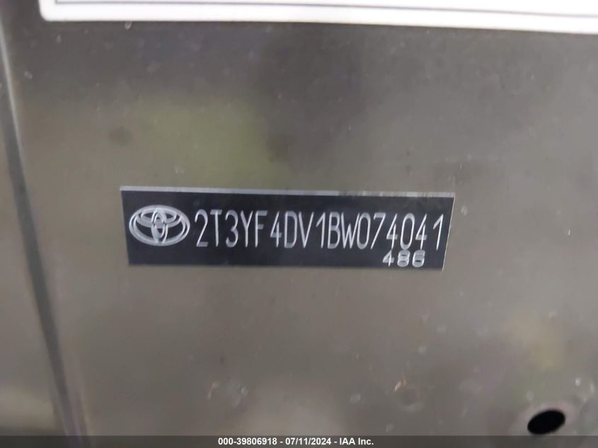 2011 Toyota Rav4 Limited VIN: 2T3YF4DV1BW074041 Lot: 39806918