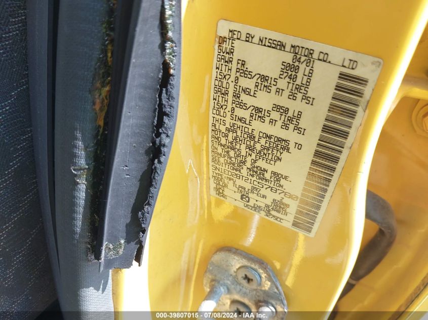 2001 Nissan Xterra Xe-V6 VIN: 5N1ED28T21C578780 Lot: 39807015