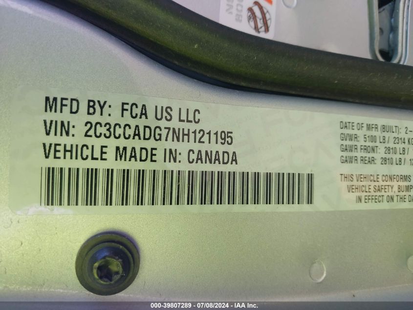 2022 Chrysler 300 Touring L VIN: 2C3CCADG7NH121195 Lot: 39807289