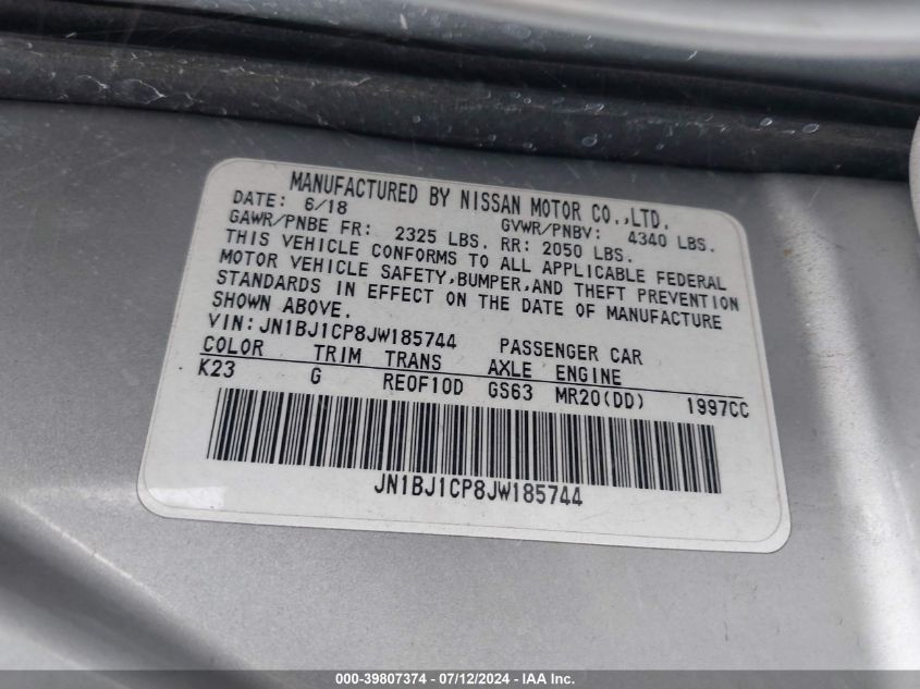 2018 Nissan Rogue Sport S VIN: JN1BJ1CP8JW185744 Lot: 39807374