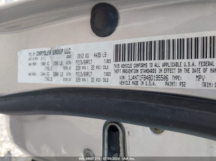 2011 Jeep Compass VIN: 1J4NT1FB4BD195506 Lot: 39807375