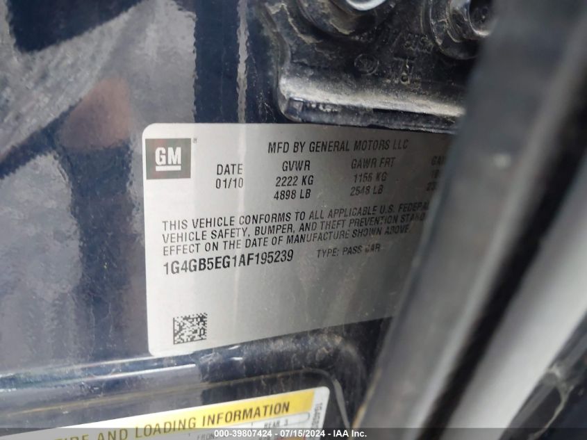 2010 Buick Lacrosse Cx VIN: 1G4GB5EG1AF195239 Lot: 39807424