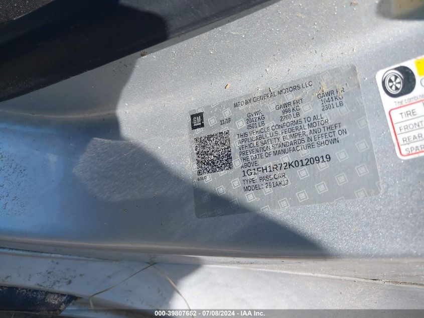 2019 Chevrolet Camaro 2Ss VIN: 1G1FH1R72K0120919 Lot: 39807652