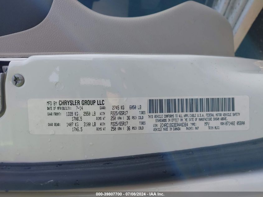 2014 Chrysler Town & Country Touring VIN: 2C4RC1BG3ER446364 Lot: 39807700