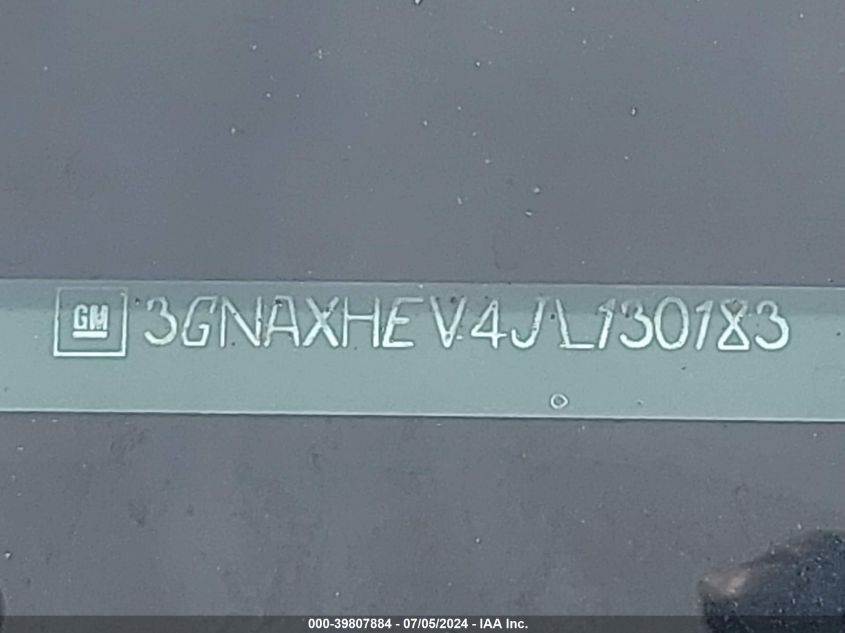 2018 Chevrolet Equinox Ls VIN: 3GNAXHEV4JL130183 Lot: 39807884