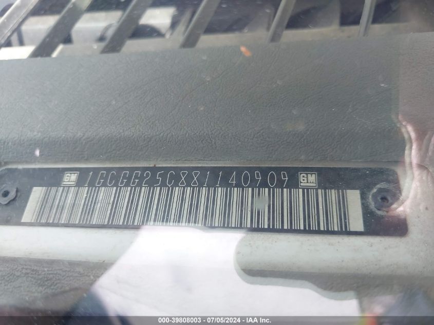 2008 Chevrolet Express Work Van VIN: 1GCGG25C881140909 Lot: 39808003