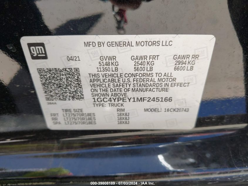 2021 Chevrolet Silverado 2500Hd 4Wd Standard Bed Ltz VIN: 1GC4YPEY1MF245166 Lot: 39808189