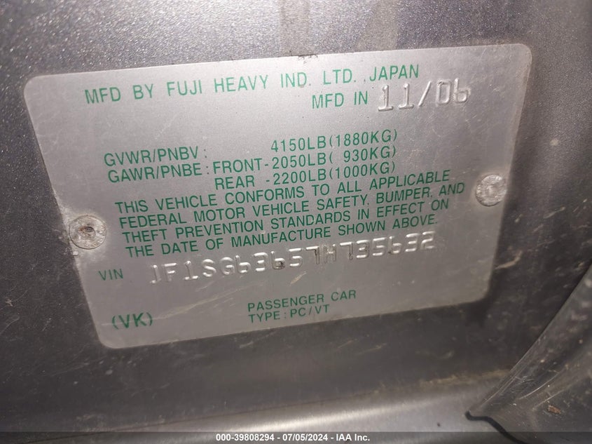 2007 Subaru Forester Sports 2.5X VIN: JF1SG63657H735632 Lot: 39808294