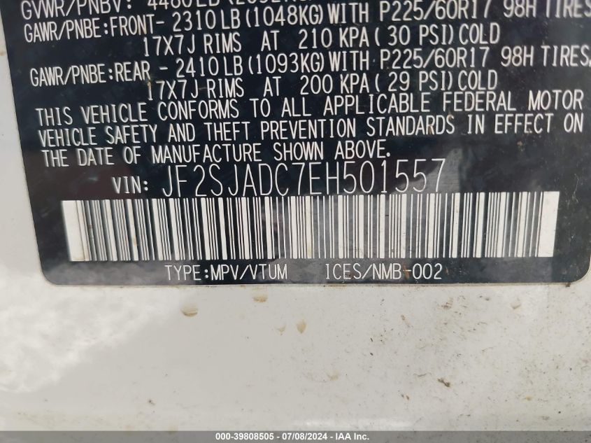 2014 Subaru Forester 2.5I Premium VIN: JF2SJADC7EH501557 Lot: 39808505