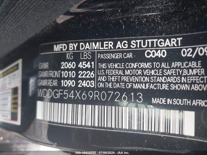 2009 Mercedes-Benz C 300 Luxury/Sport VIN: WDDGF54X69R072613 Lot: 39808550