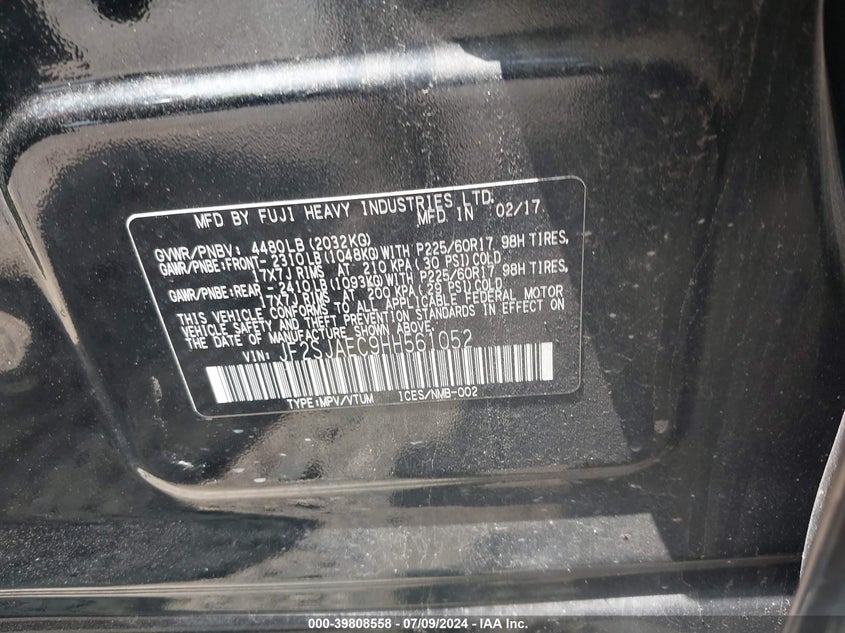 2017 SUBARU FORESTER PREMIUM - JF2SJAEC9HH561052