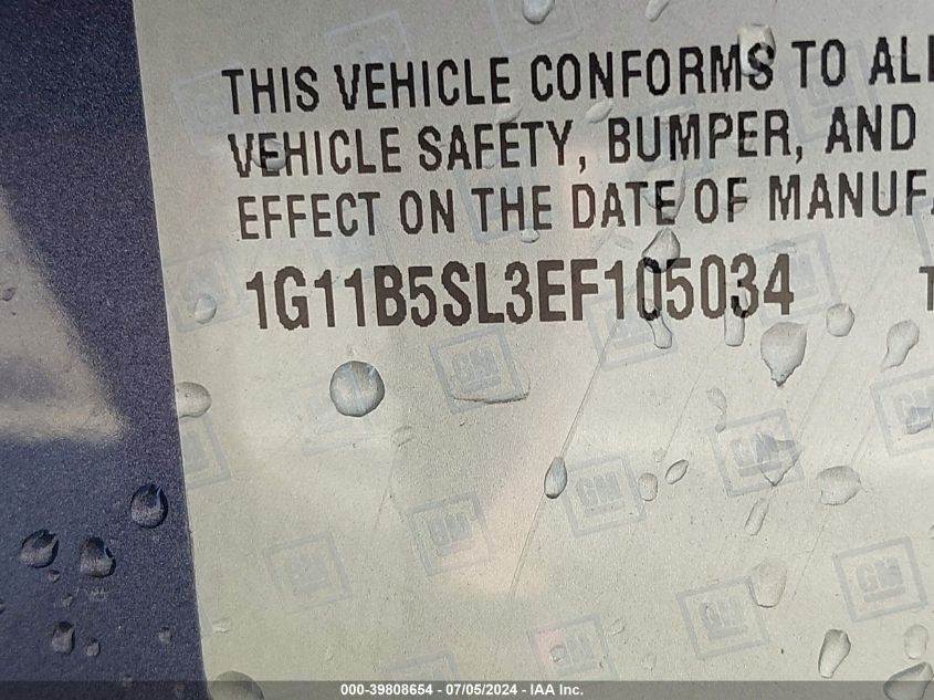 2014 Chevrolet Malibu 1Ls VIN: 1G11B5SL3EF105034 Lot: 39808654