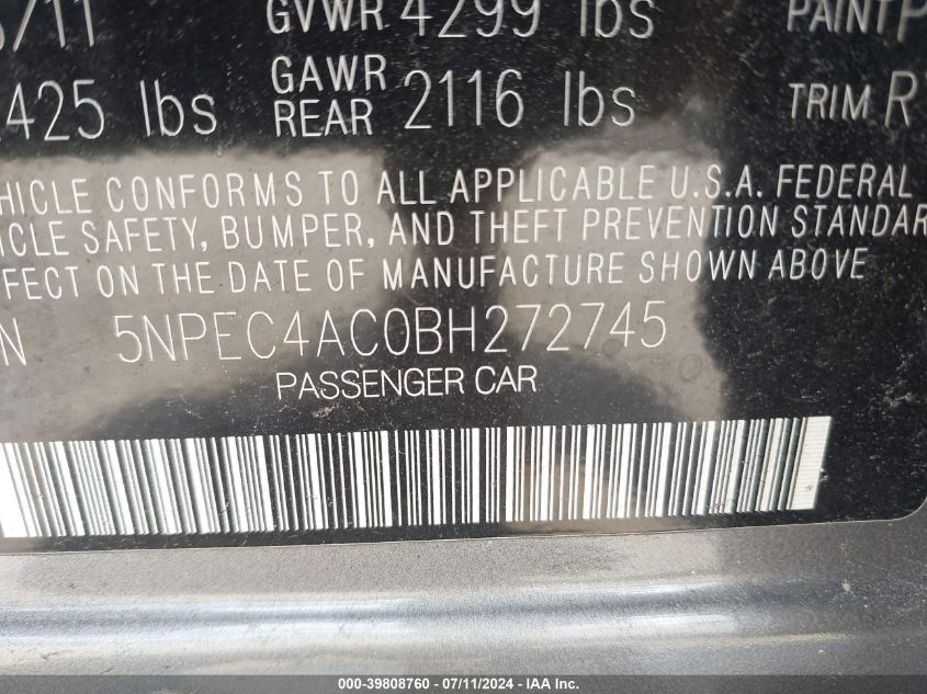 5NPEC4AC0BH272745 2011 Hyundai Sonata Limited