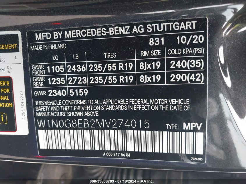 2021 MERCEDES-BENZ GLC 300 300 4MATIC - W1N0G8EB2MV274015