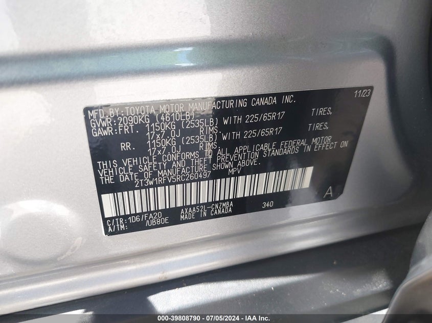VIN 2T3W1RFV5RC260497 2024 TOYOTA RAV4 XLE
