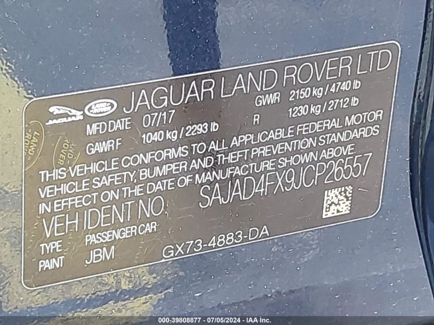 2018 Jaguar Xe Premium VIN: SAJAD4FX9JCP26557 Lot: 39808877