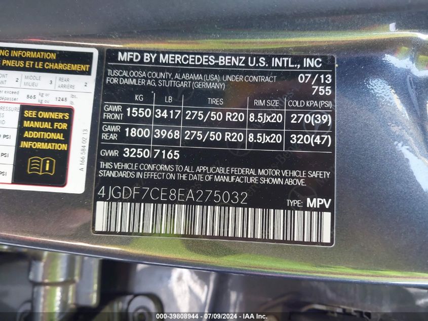 2014 MERCEDES-BENZ GL 450 4MATIC - 4JGDF7CE8EA275032