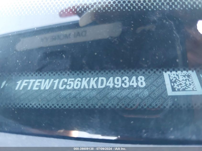 2019 Ford F150 Supercrew VIN: 1FTEW1C56KKD49348 Lot: 39809138