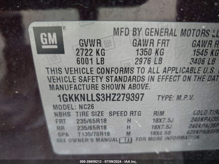 1GKKNLLS3HZ279397 2017 GMC Acadia Sle-2