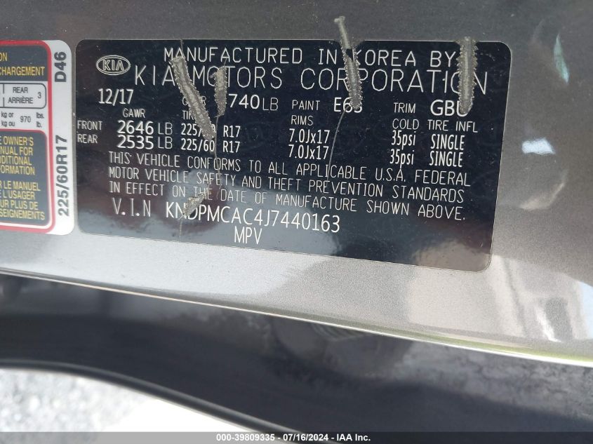 KNDPMCAC4J7440163 2018 Kia Sportage Lx