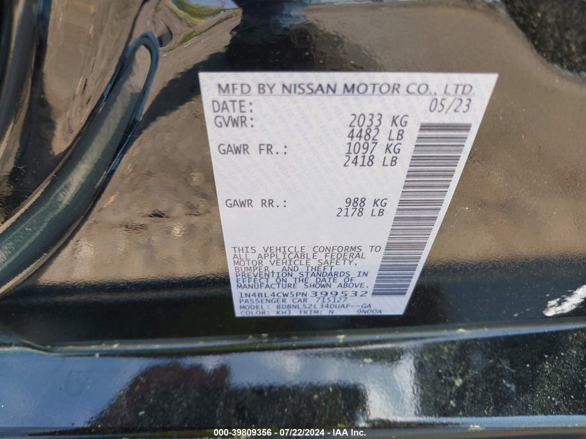 2023 NISSAN ALTIMA SR INTELLIGENT AWD - 1N4BL4CW5PN399532