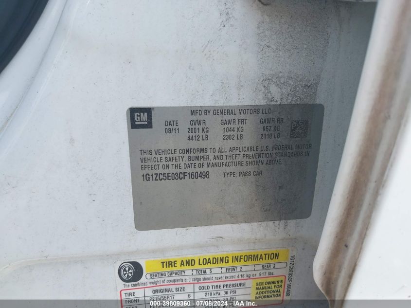 2012 Chevrolet Malibu 1Lt VIN: 1G1ZC5E03CF160498 Lot: 39809360