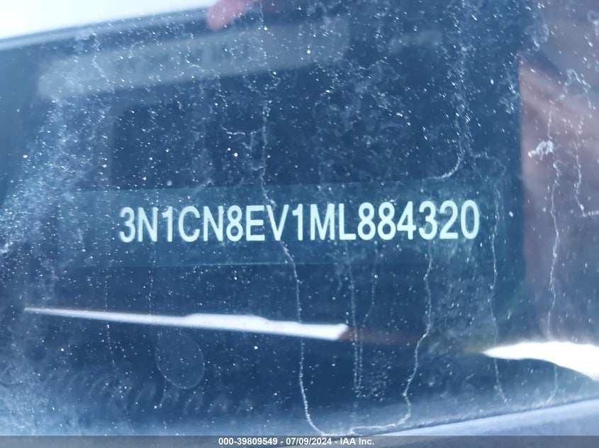 2021 Nissan Versa Sv Xtronic Cvt VIN: 3N1CN8EV1ML884320 Lot: 39809549