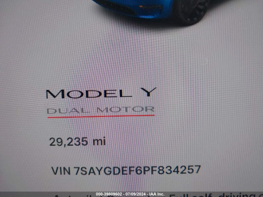 2023 TESLA MODEL Y AWD/PERFORMANCE DUAL MOTOR ALL-WHEEL DRIVE - 7SAYGDEF6PF834257