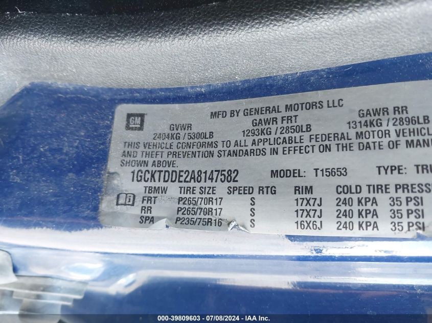 2010 Chevrolet Colorado 2Lt VIN: 1GCKTDDE2A8147582 Lot: 39809603