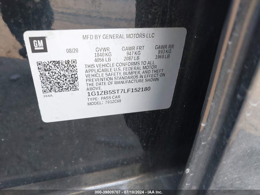 2020 CHEVROLET MALIBU FWD LS - 1G1ZB5ST7LF152180