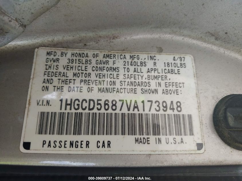 1HGCD5687VA173948 1997 Honda Accord Value