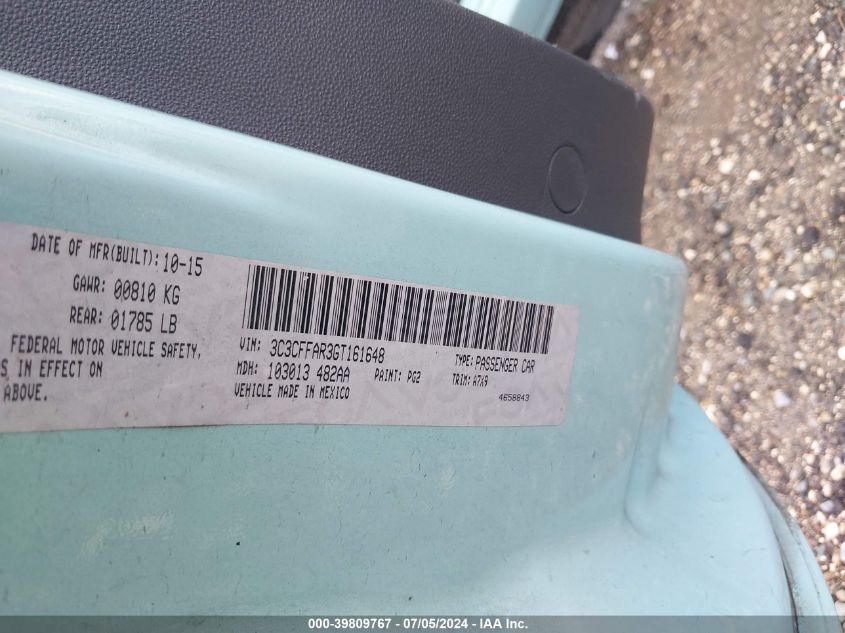 2016 Fiat 500 Pop VIN: 3C3CFFAR3GT161648 Lot: 39809767