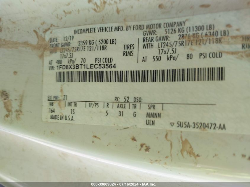 2020 Ford F-350 Xl VIN: 1FD8X3BT1LEC53564 Lot: 39809824