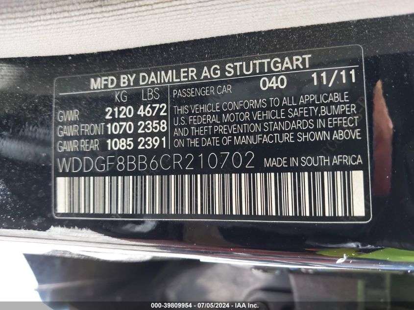 WDDGF8BB6CR210702 2012 Mercedes-Benz C 300 Luxury 4Matic/Sport 4Matic