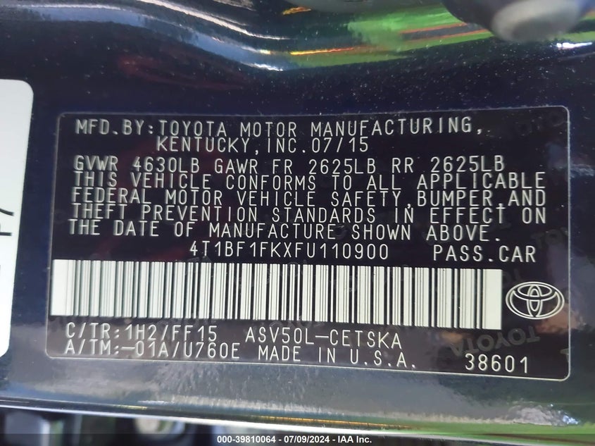 2015 TOYOTA CAMRY SE - 4T1BF1FKXFU110900