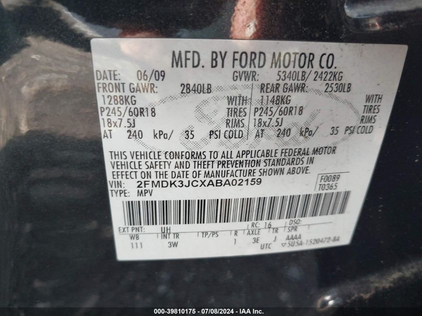 2FMDK3JCXABA02159 2010 Ford Edge Sel