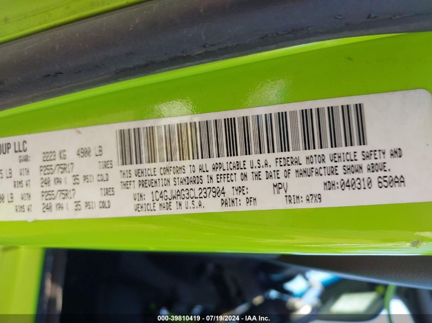 2012 Jeep Wrangler Sport VIN: 1C4GJWAG3CL237904 Lot: 39810419