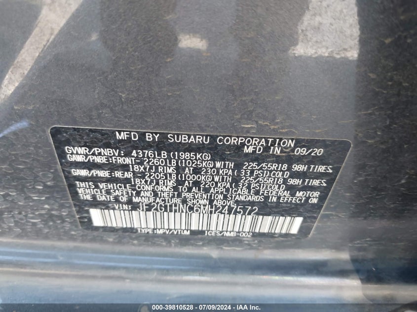 VIN JF2GTHNC6MH247572 2021 SUBARU CROSSTREK LIMITED